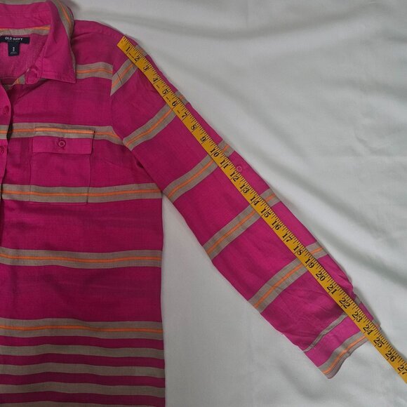 Old Navy Pink Stripe Chest Pockets Button Front Long Sleeve Shirt Women's Medium - Picture 14 of 16